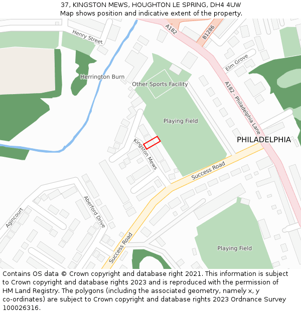 37, KINGSTON MEWS, HOUGHTON LE SPRING, DH4 4UW: Location map and indicative extent of plot