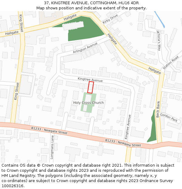 37, KINGTREE AVENUE, COTTINGHAM, HU16 4DR: Location map and indicative extent of plot