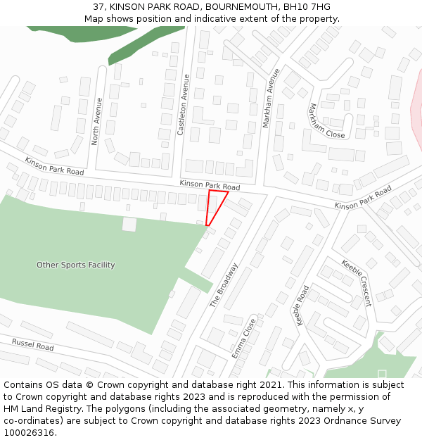 37, KINSON PARK ROAD, BOURNEMOUTH, BH10 7HG: Location map and indicative extent of plot