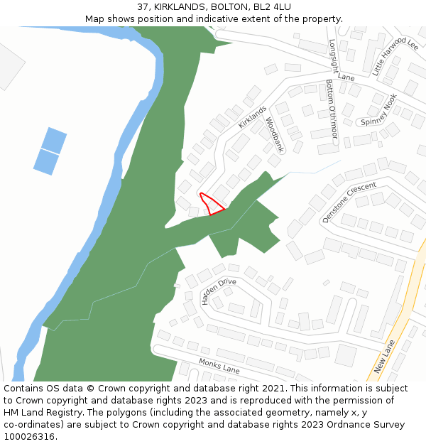 37, KIRKLANDS, BOLTON, BL2 4LU: Location map and indicative extent of plot