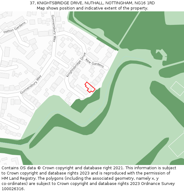37, KNIGHTSBRIDGE DRIVE, NUTHALL, NOTTINGHAM, NG16 1RD: Location map and indicative extent of plot