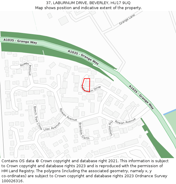 37, LABURNUM DRIVE, BEVERLEY, HU17 9UQ: Location map and indicative extent of plot