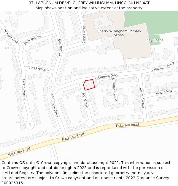 37, LABURNUM DRIVE, CHERRY WILLINGHAM, LINCOLN, LN3 4AT: Location map and indicative extent of plot