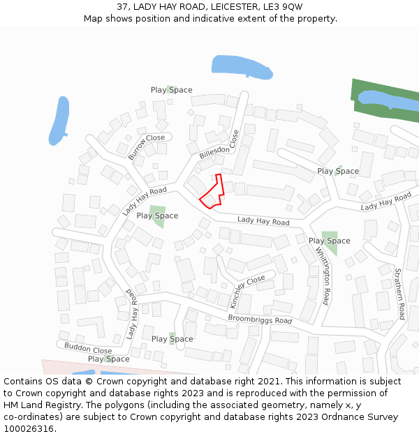 37, LADY HAY ROAD, LEICESTER, LE3 9QW: Location map and indicative extent of plot