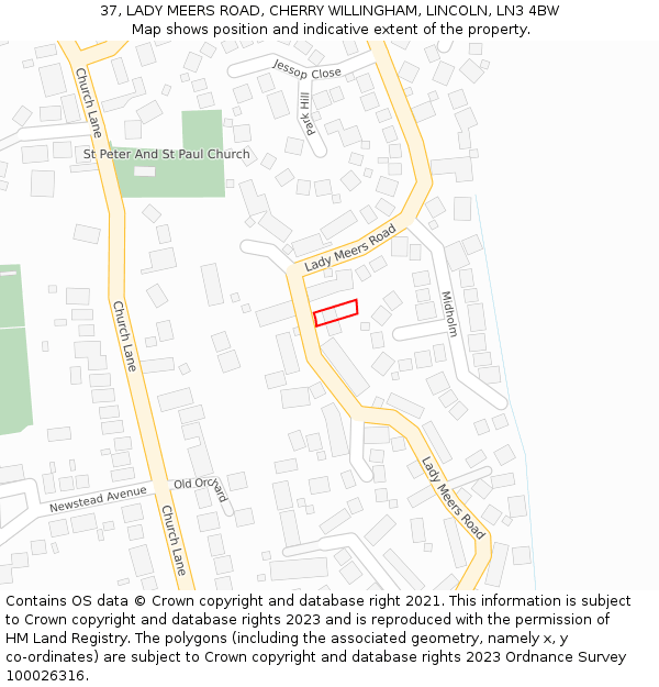 37, LADY MEERS ROAD, CHERRY WILLINGHAM, LINCOLN, LN3 4BW: Location map and indicative extent of plot