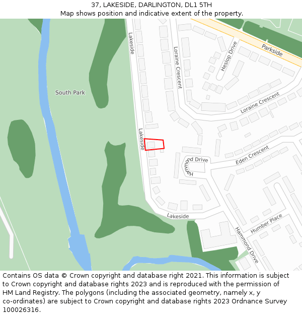 37, LAKESIDE, DARLINGTON, DL1 5TH: Location map and indicative extent of plot