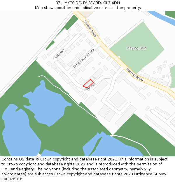 37, LAKESIDE, FAIRFORD, GL7 4DN: Location map and indicative extent of plot