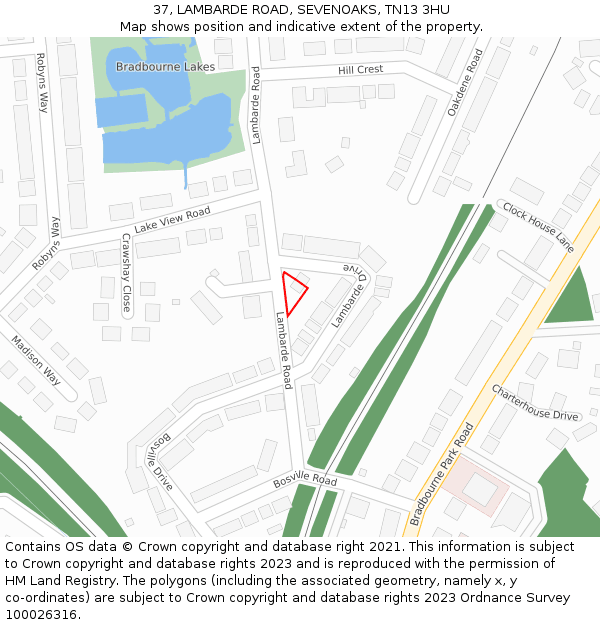 37, LAMBARDE ROAD, SEVENOAKS, TN13 3HU: Location map and indicative extent of plot