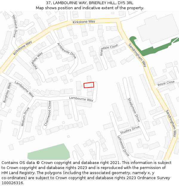 37, LAMBOURNE WAY, BRIERLEY HILL, DY5 3RL: Location map and indicative extent of plot