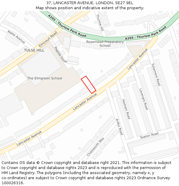 37, LANCASTER AVENUE, LONDON, SE27 9EL: Location map and indicative extent of plot