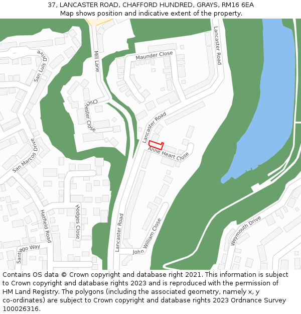 37, LANCASTER ROAD, CHAFFORD HUNDRED, GRAYS, RM16 6EA: Location map and indicative extent of plot