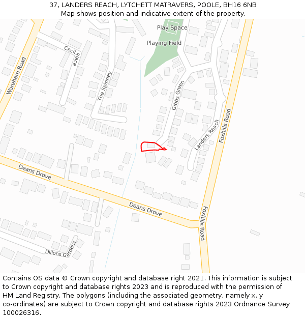 37, LANDERS REACH, LYTCHETT MATRAVERS, POOLE, BH16 6NB: Location map and indicative extent of plot