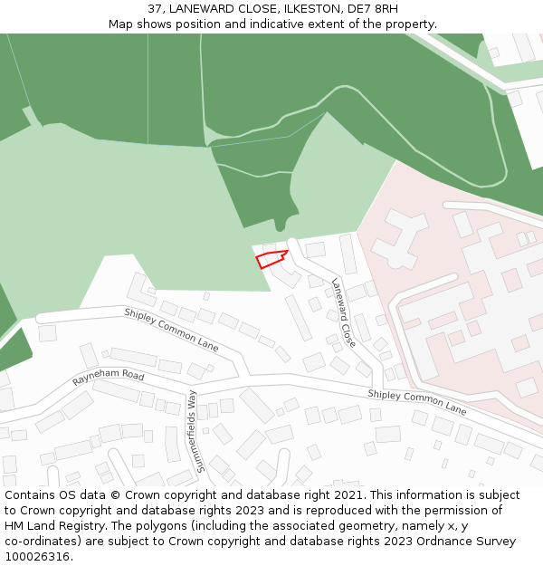 37, LANEWARD CLOSE, ILKESTON, DE7 8RH: Location map and indicative extent of plot