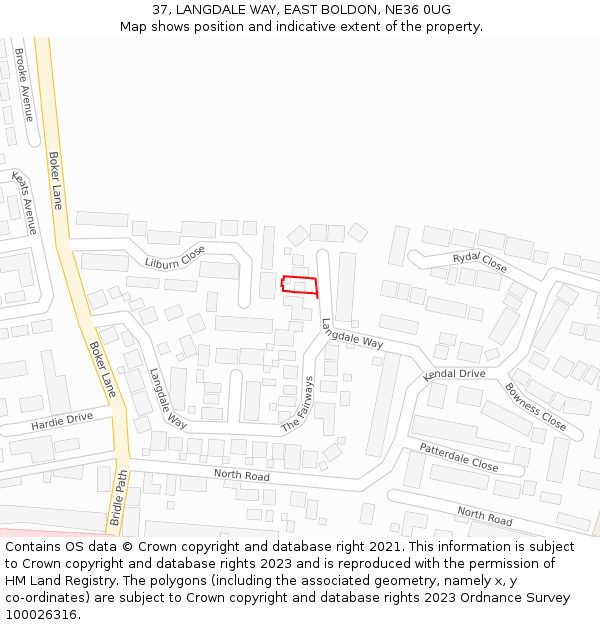 37, LANGDALE WAY, EAST BOLDON, NE36 0UG: Location map and indicative extent of plot
