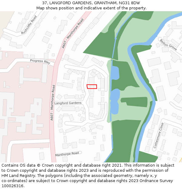 37, LANGFORD GARDENS, GRANTHAM, NG31 8DW: Location map and indicative extent of plot