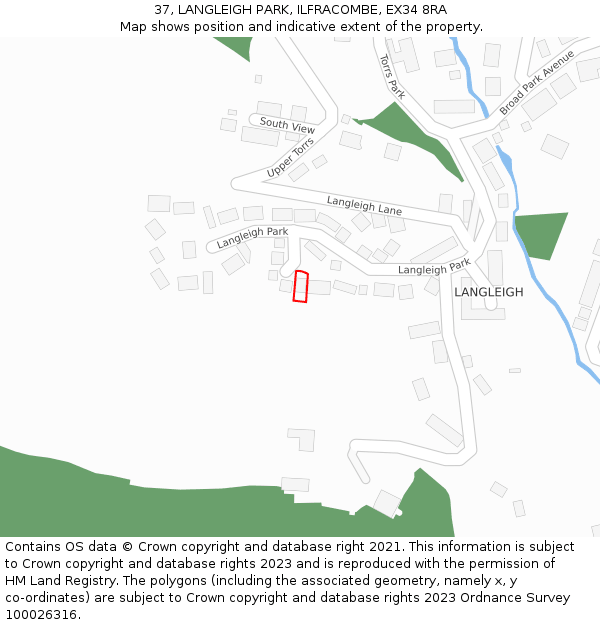 37, LANGLEIGH PARK, ILFRACOMBE, EX34 8RA: Location map and indicative extent of plot