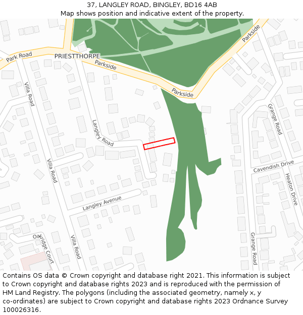 37, LANGLEY ROAD, BINGLEY, BD16 4AB: Location map and indicative extent of plot