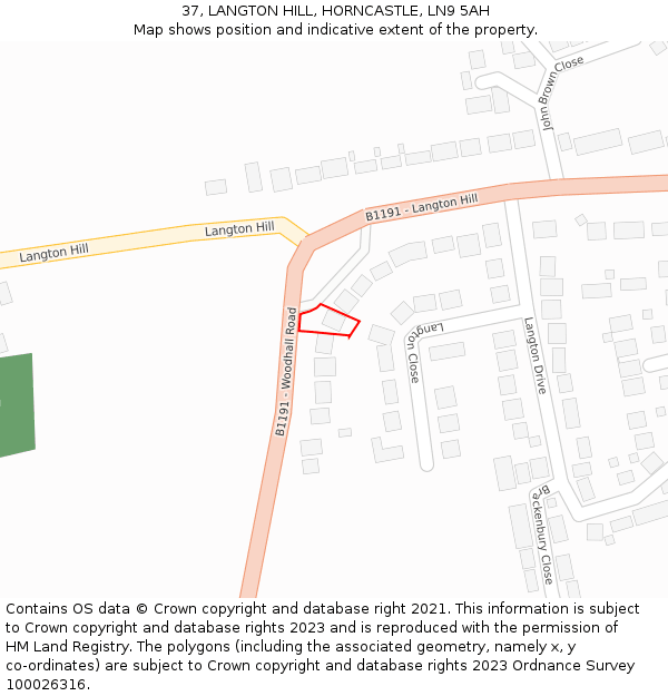 37, LANGTON HILL, HORNCASTLE, LN9 5AH: Location map and indicative extent of plot