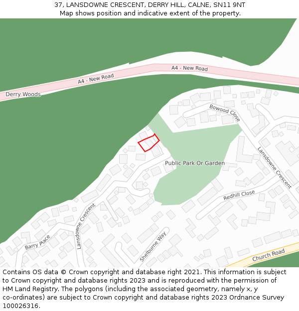 37, LANSDOWNE CRESCENT, DERRY HILL, CALNE, SN11 9NT: Location map and indicative extent of plot
