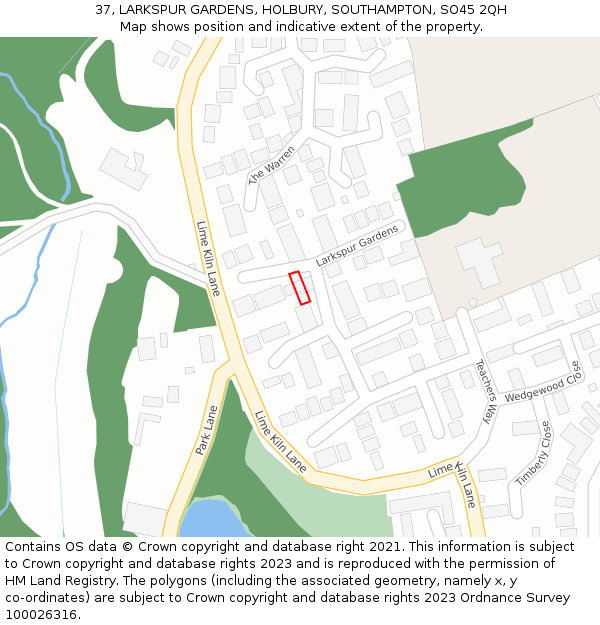 37, LARKSPUR GARDENS, HOLBURY, SOUTHAMPTON, SO45 2QH: Location map and indicative extent of plot