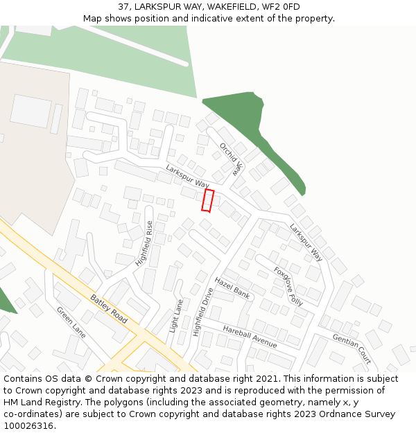 37, LARKSPUR WAY, WAKEFIELD, WF2 0FD: Location map and indicative extent of plot