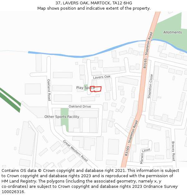 37, LAVERS OAK, MARTOCK, TA12 6HG: Location map and indicative extent of plot