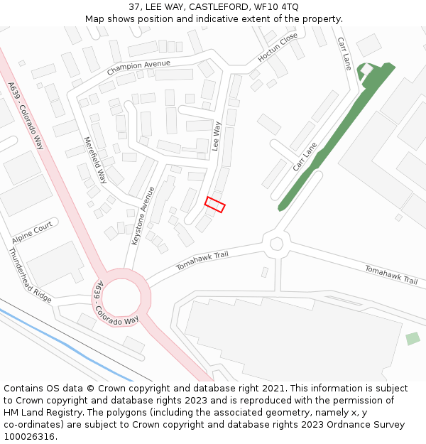 37, LEE WAY, CASTLEFORD, WF10 4TQ: Location map and indicative extent of plot