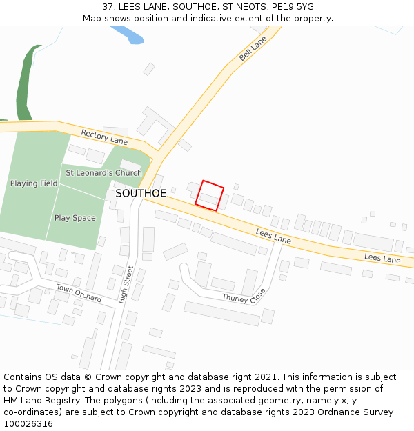 37, LEES LANE, SOUTHOE, ST NEOTS, PE19 5YG: Location map and indicative extent of plot