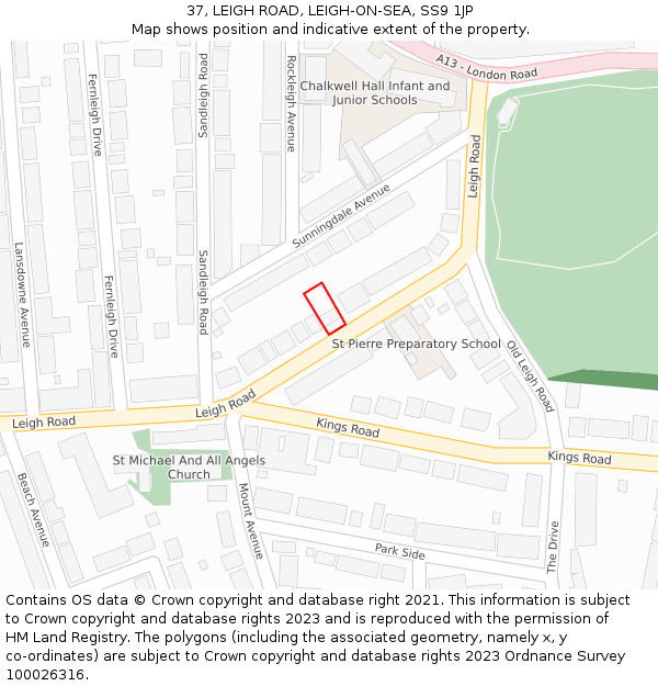 37, LEIGH ROAD, LEIGH-ON-SEA, SS9 1JP: Location map and indicative extent of plot