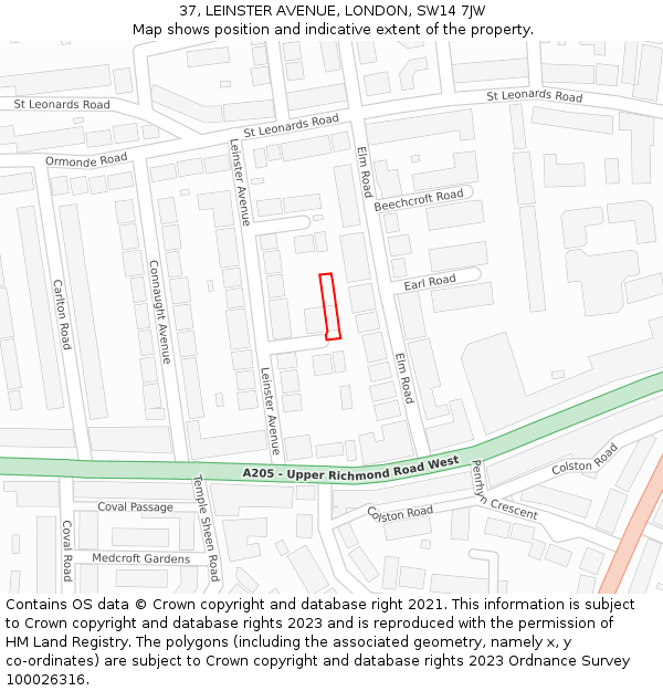 37, LEINSTER AVENUE, LONDON, SW14 7JW: Location map and indicative extent of plot