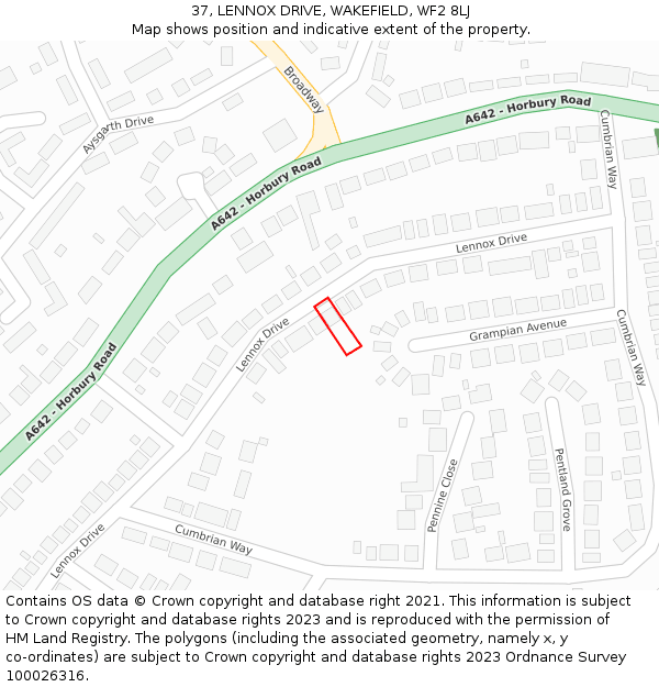 37, LENNOX DRIVE, WAKEFIELD, WF2 8LJ: Location map and indicative extent of plot