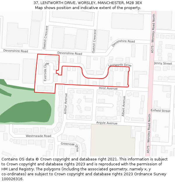 37, LENTWORTH DRIVE, WORSLEY, MANCHESTER, M28 3EX: Location map and indicative extent of plot