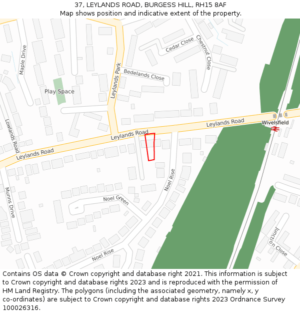 37, LEYLANDS ROAD, BURGESS HILL, RH15 8AF: Location map and indicative extent of plot