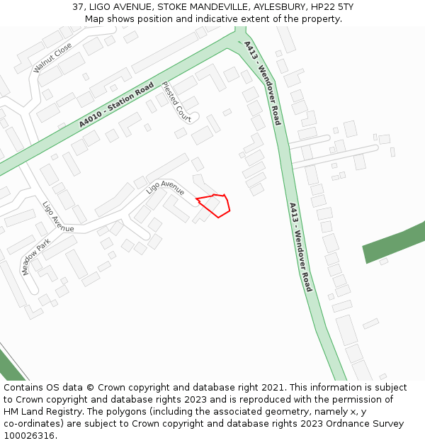 37, LIGO AVENUE, STOKE MANDEVILLE, AYLESBURY, HP22 5TY: Location map and indicative extent of plot