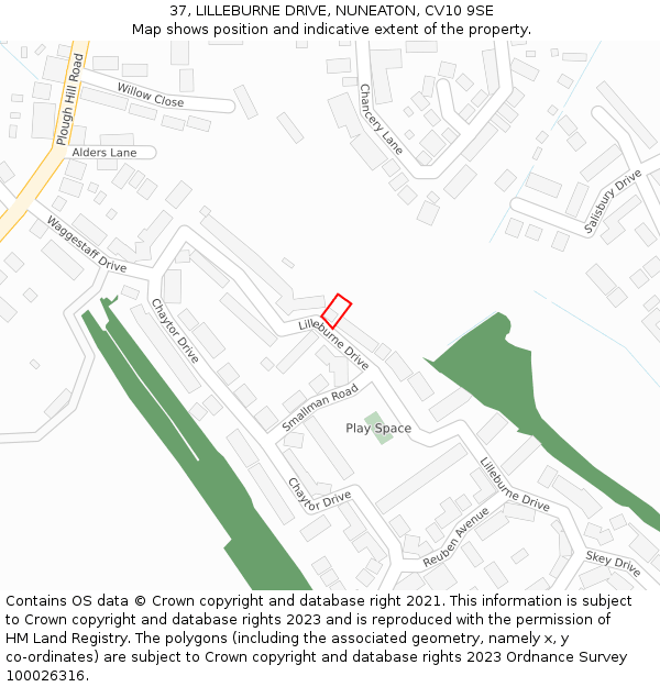 37, LILLEBURNE DRIVE, NUNEATON, CV10 9SE: Location map and indicative extent of plot