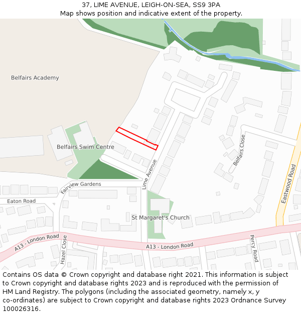 37, LIME AVENUE, LEIGH-ON-SEA, SS9 3PA: Location map and indicative extent of plot