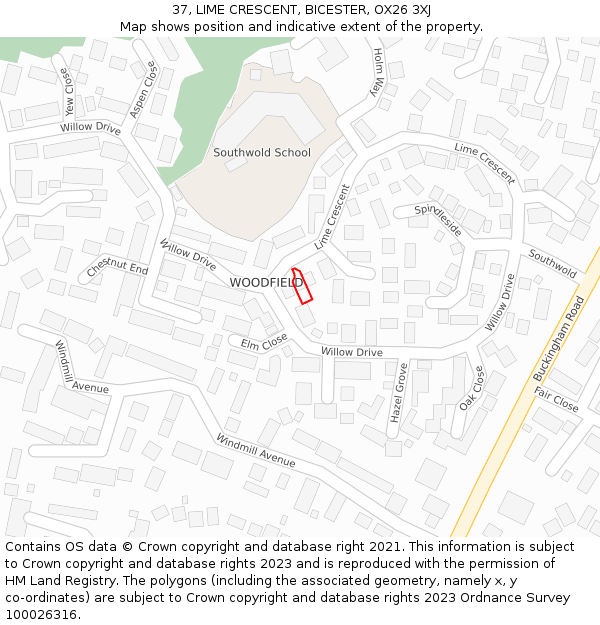 37, LIME CRESCENT, BICESTER, OX26 3XJ: Location map and indicative extent of plot