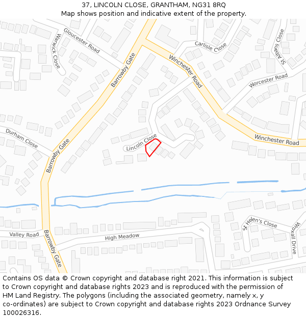 37, LINCOLN CLOSE, GRANTHAM, NG31 8RQ: Location map and indicative extent of plot