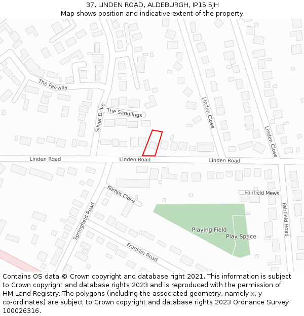 37, LINDEN ROAD, ALDEBURGH, IP15 5JH: Location map and indicative extent of plot