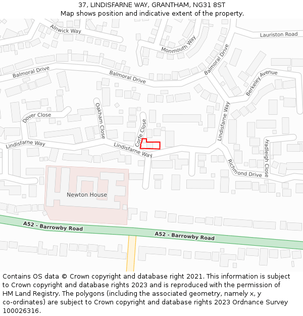 37, LINDISFARNE WAY, GRANTHAM, NG31 8ST: Location map and indicative extent of plot