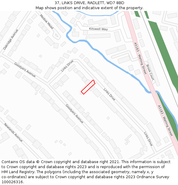 37, LINKS DRIVE, RADLETT, WD7 8BD: Location map and indicative extent of plot