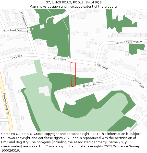 37, LINKS ROAD, POOLE, BH14 9QS: Location map and indicative extent of plot