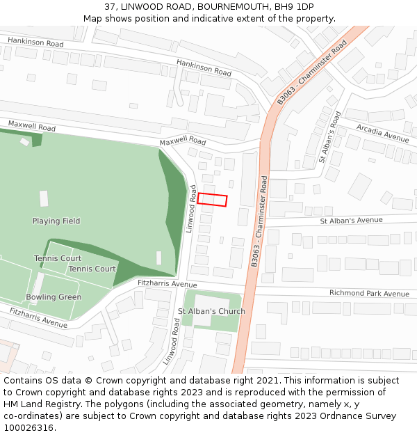 37, LINWOOD ROAD, BOURNEMOUTH, BH9 1DP: Location map and indicative extent of plot