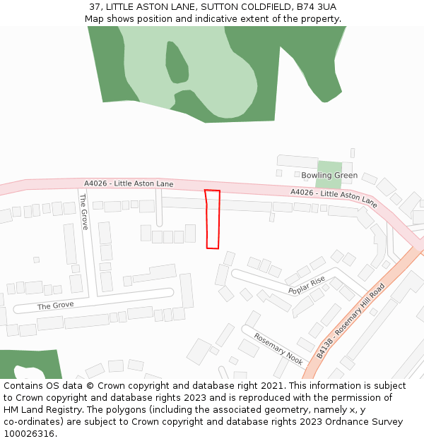 37, LITTLE ASTON LANE, SUTTON COLDFIELD, B74 3UA: Location map and indicative extent of plot