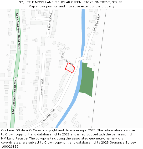 37, LITTLE MOSS LANE, SCHOLAR GREEN, STOKE-ON-TRENT, ST7 3BL: Location map and indicative extent of plot