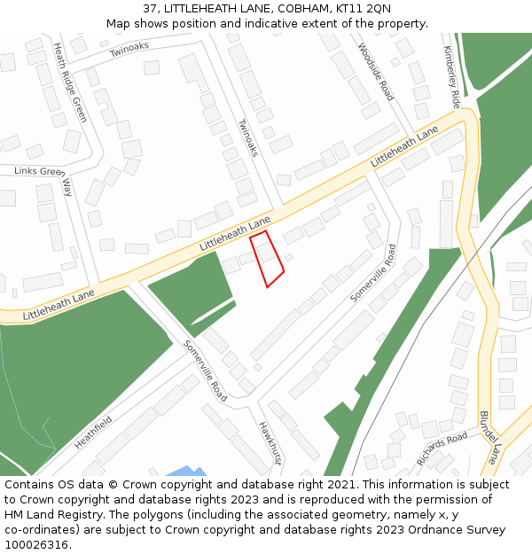 37, LITTLEHEATH LANE, COBHAM, KT11 2QN: Location map and indicative extent of plot