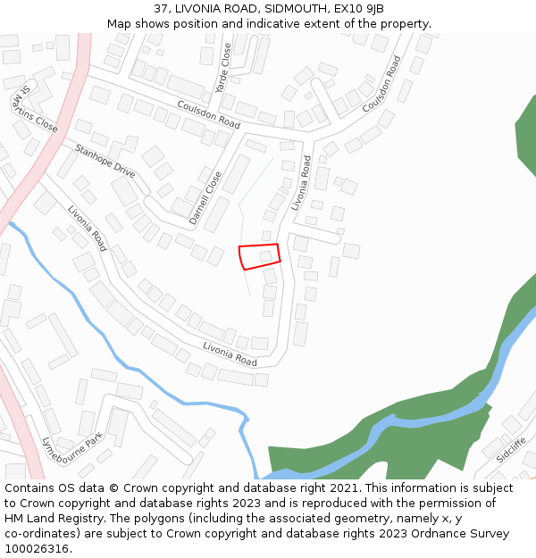 37, LIVONIA ROAD, SIDMOUTH, EX10 9JB: Location map and indicative extent of plot