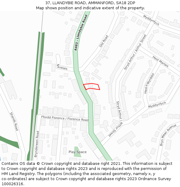 37, LLANDYBIE ROAD, AMMANFORD, SA18 2DP: Location map and indicative extent of plot