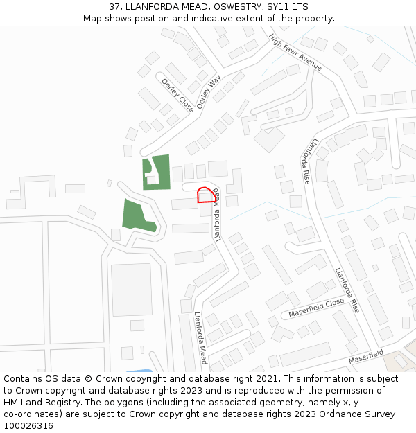 37, LLANFORDA MEAD, OSWESTRY, SY11 1TS: Location map and indicative extent of plot