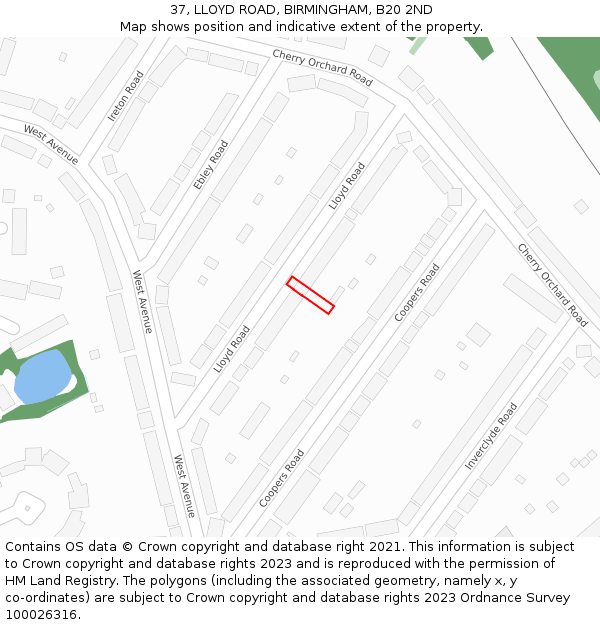 37, LLOYD ROAD, BIRMINGHAM, B20 2ND: Location map and indicative extent of plot